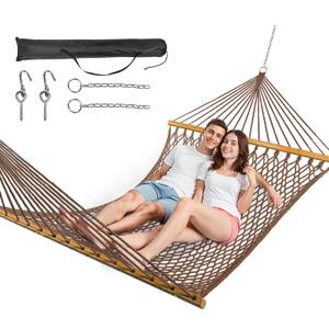 Double Hammock for 2 Person, Handwoven Rope Hammock with Spreader Bar - Indoor & Outdoor Use for Patio, Poolside, Backyard (Brown)