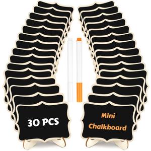 30 Pack Mini Chalkboard Signs, Food Labels for Party Buffet, Small Wooden Chalk Board Signs with Easel Stand & Markers, Wedding Place Cards for Table Setting or Numbers, Event Decor (Polygonal)