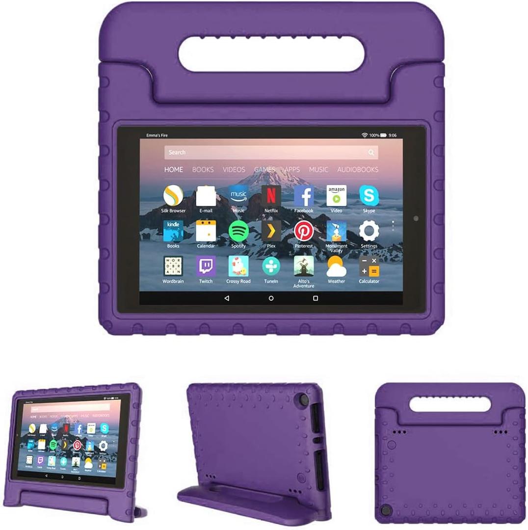 Kids Case for Fire HD 8 6th/7th/8th Generation (2016/2017/2018 Release) Kids Friendly & Soft Flexible Shockproof Case Lightweight Durable Foam Cover with Convenient Handle Stand, Purple
