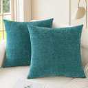 CaliTime Throw Pillow Covers Decorative 12 x 12 Inches Pack of 2 Cozy Chenille Cushion Cases for Couch Sofa Bed Living Room Home Teal  