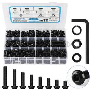 M6 Bolt Assortment Kit, 510Pcs M6 x 10/12/14/16/20/25/30/35mm Button Head Hex Socket Cap Screws Bolts Nuts Washer Assortment Kit 12.9 Grade Alloy Steel Black Galvanized
