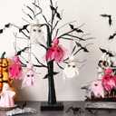 Syhood 12 Pcs Halloween Hanging Ornaments Pink Ghost Ornaments for Halloween Tree Decorations Fabric Pink and White Ghosts Decorations for Christmas Tree Home Mantel Banner Craft Party Supplies