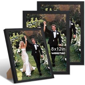 8x12 Picture Frame with Mat Set of 3 Black for Wall Hanging or Tabletop | Wall Mounting Horizontally or Vertically, 8 x 12 Frame Wall Gallery Poster Photo Frame with HD Plexiglass,Black
