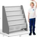 SEIRIONE Sturdy Kids Bookshelf, 4-Tier Book Shelf for Kids Room with Oxford Fabric-Nursery Room Playroom Classroom, Deep Slings to Keep Books Upright, Ideal Height for Toddler Age 3+, Grey