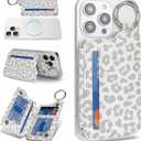 Cavor Magnetic Wallet for iPhone 17/16 Pro Max/15 Pro/14 Plus/13/12 Series,Compatible with MagSafe Wallet,Magnetic Card Holder with Adjustable Stand,for iPhone magsafe w allet -Leopard White