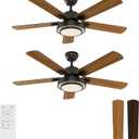 warmiplanet Ceiling Fans with Lights and Remote Control, 52 Inch, 6 Speeds Reversible DC Motor, 3 Color Dimmable Light, Timer, Noiseless, Black/Dark Walnut, 5 Blades, 2 Pack