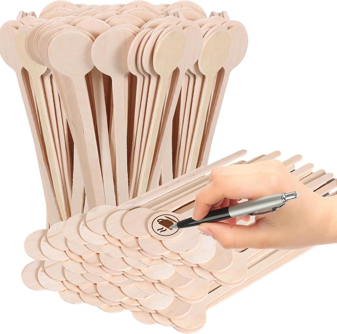 Yaomiao 200 Pcs Wooden Coffee Stir Sticks 6 Inch Disposable Coffee Stirrers DIY Wood Beverage Stir Sticks Round End Coffee Stirs for Coffee Milk Cocktail Tea