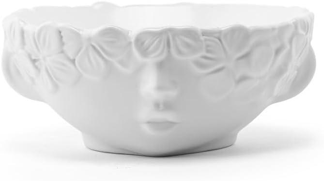 Napco Imports Decorative Home or Garden 7.5 Inch Indoor or Outdoor Flower Pot Bowl Planter White Floral Face