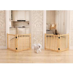 YOCAN Non-Painted Wooden Freestanding Dog Gates for The House,Doorways, Stairs,Wood Dog Fences Indoor Pet Gate,Step Over Fence-2 Panel H:23"(2PC)