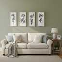 White Floral Bathroom Wall Decor Set of 4, Wood-Framed 3D Gallery Wall Art, Rectangular