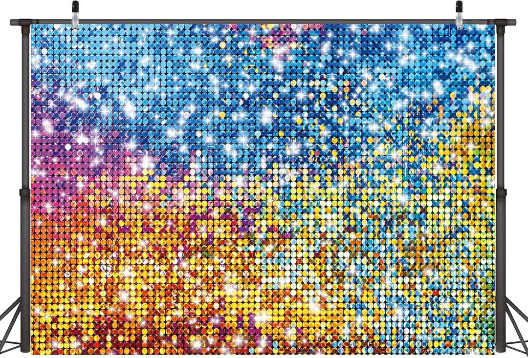 7 x 5 ft Colorful Backdrop Birthday Background for Women Princess Neon Sequin Square Shimmer Decoration for Anniversary Party (Non-Glowing Brilliant Design) (Pink, 7 * 5 ft)