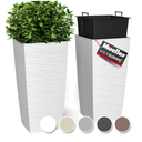 Mueller M-Resin Heavy Duty Tall Planters for Outdoor Plants, Indoor Grande Plant Pots, Boxes, Trees, Flower Pots, 2-Piece Set, 24”, Modern Design, Built-in Drainage, Front Porch Decor, White