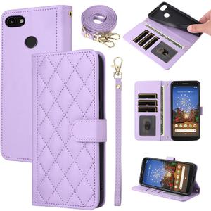 Argyle Wallet Case for Google Pixel 3a XL with Wrist Strap Shoulder Strap, Card Slots Folio Purse, Luxury PU Leather Stand Accessories Phone Cover for Pixel3aXL Pixle 3aXL A3 Pixel3a LX Purple