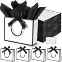 DOYIDE 50 Pcs Thank You Gift Bags with Tissue Paper, 9x7x3.1in Gift Wrap Bags with Handles and Bow Ribbon, Thank You Bag for Valentine Wedding Birthday Bridesmaid Holiday Party Favors (White and Black)