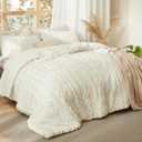 Bedsure Tufted Boho Comforter Set Full Size - Ivory Boho Bed Set, GentleSoft 3 Pieces Farmhouse-Style Embroidery Bedding, Gifts for Woman, Soft Jacquard Full Comforter for All Seasons