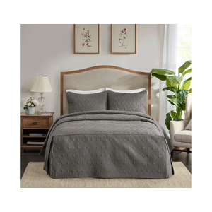 Madison Park Fitted Bedspread Classic Traditional Design All Season, Lightweight, Bedding Set, Matching Shams, Queen, Dark Grey
