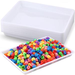 Maitys 15 Pcs Flat Plastic Trays 16.1 x 11.8'' Sensory Storage Tray Paper Stackable Classroom Bins for Office Home Organizer Arts and Crafts Supplies(White)