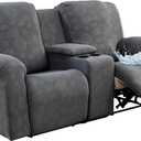 Gennia Waterproof Recliner Loveseat Cover with Console 6 Pieces, Jacquard 2 Seat Recliner Covers with Pockets Stretch Reclining Loveseat Slipcovers Furniture Protector (2 Seat with Console, Dark Gray)