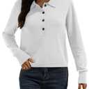 AMZANGEL Women's Merino Wool Cropped Sweater 100% Wool Polo Collared Half Button up Long Sleeve Pullover Sweaters XS