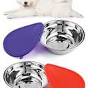 Patelai 4 Pcs Stainless Steel Dog Bowls 7.9" with Silicone Lids Portable Food and Water Dishes for Pets Sealable Containers for Small Medium Dog Cat Indoor (Red,Purple)