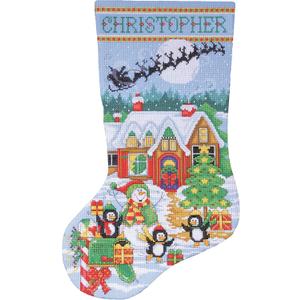 Tobin DW5972 14 Count Penguin Party Stocking Counted Cross Stitch Kit, 17-Inch Long,1-Pack
