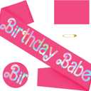 Birthday Babe Sash with Iridescent Foil, Hot Pink Birthday Sash for Girls, Women. Happy Bday Sash for Official Teenager Sweet 16, 21st 30th 40th 50th or Any Other Bday Party