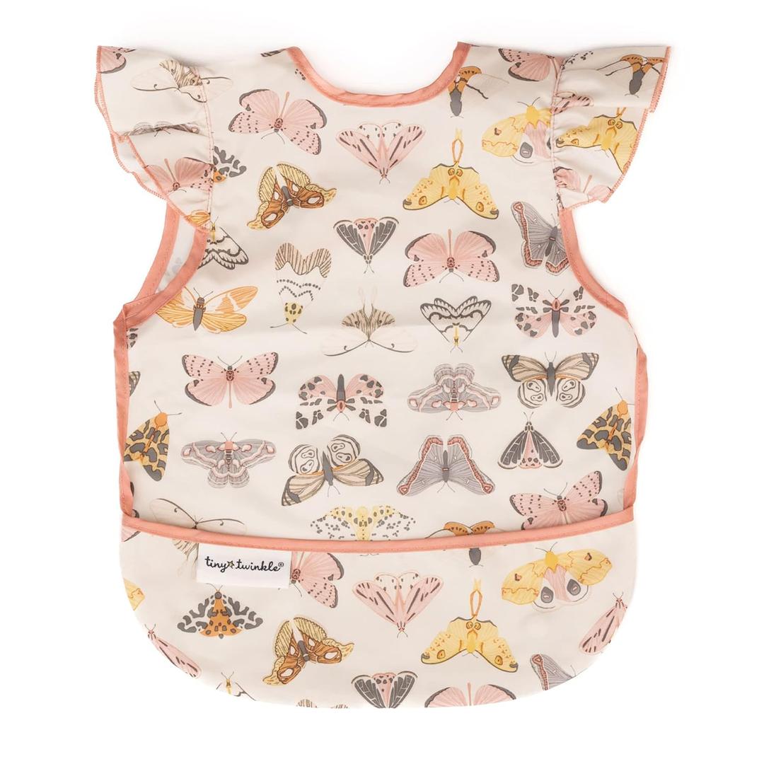 Tiny Twinkle Mess Proof Baby Bib - Waterproof & Lightweight Baby-Led Weaning Apron | 100% Recycled Polyester, Easy Clean & Machine Washable (Flutter, Small 6-24 Months)