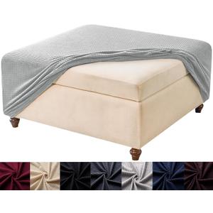 HFCNMY Stretch Square Ottoman Cover - Knitted Jacquard Ottoman Slipcover with Elastic Bottom - Light Gray X-Large
