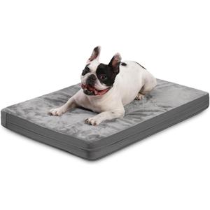 Waterproof Small Dog Bed Crate Pad 24 inch, Washable Puppy Bed Orthopedic with Removable Cover Reversible, Foam Dogs Bed, Cat Bed Kennel Pad 23" x17, Durable Anti-Slip Bottom, Gray (Grey)