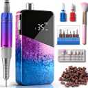 Professional Nail Drill, Lumcrissy 35000RPM Professional Nail File Machine, Rechargeable Efile for Acrylic Gel Nails with Ceramic Drill Bits Set& Sanding Bands for Manicure Salon Home Use (Rainbow)