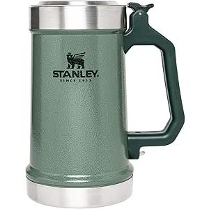 Stanley Classic Bottle Opener Beer Stein 24 oz | Flip Up Lid and Heavy Duty Handle with Built In Bottle Opener | Insulated Stainless Steel Beer Mug | BPA-Free | Hammertone Green