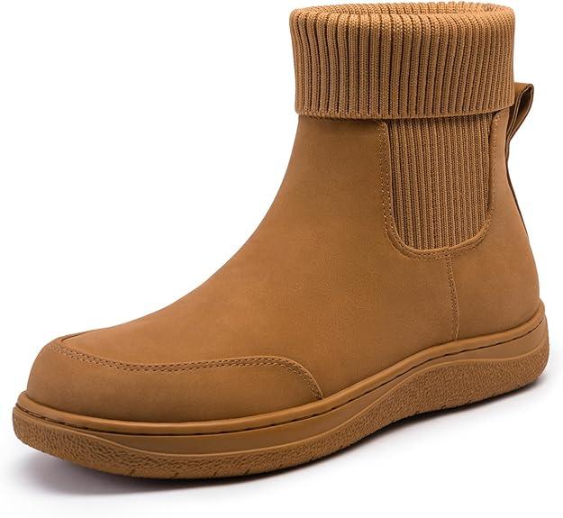 Athlefit Women's Chelsea Ankle Boots Comfortable Winter Short Leather Boots Fashion Slip On Elastic Sock Booties Wide Width
Size9.5