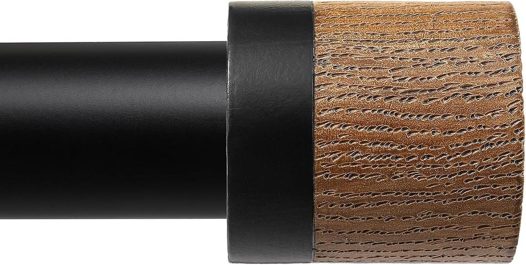 Wood Curtain Rods for Windows 32 to 120 Inch, 1 Inch Heavy Duty Curtain Rods with Imitation Wood Grain Finials, Adjustable Boho Drapery Rod for Bedroom, Kitchen