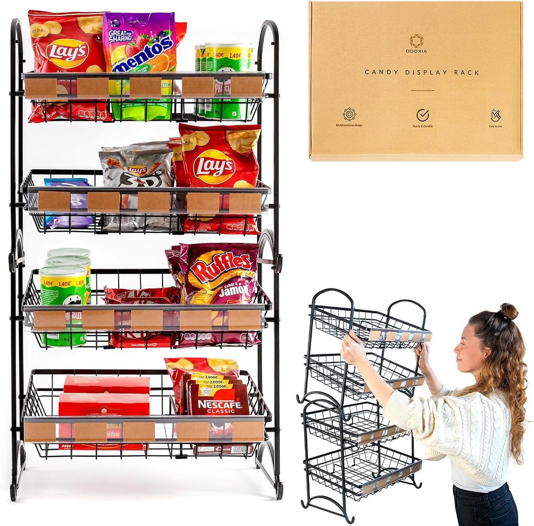 ODOXIA Candy Display Rack | Stackable Candy Organizer | Snack Organizer For Countertop | Snack Shelf And Chip Rack For Stores | Snack Display For Counter | Snack Stand For Office 2-Pack