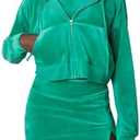 NIA Women's Cropped Velour Hoodie, Mint Green, Extra Small
