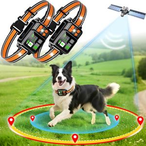 GPS Wireless Dog Fence System, Electric Dog Fence Using GPS Electric Satellite Technology, IPX7 Waterproof Rechargeable Design, GPS Dog Collar Has 2 Modes Circular and Free-Form Fence(2pcs)