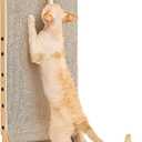 EHEYCIGA Cardboard Cat Scratcher for Indoor Cats, 32 Inch L Shaped Vertical Cat Scratching Board with Ball Cat Toy, Extra Large Cat Scratcher Pad, Brown