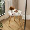 danpinera Small Side Table with Wooden Flower Tray, Metal Legged End Table, 14.96" x 14.96" x 17.52"