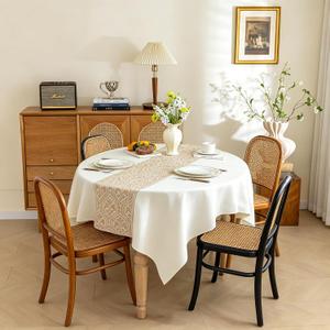 Nordic Beige Round Tablecloth, Premium Drape, Water & Stain Resistant, Elegant Rectangle Table Cover for Dining, Kitchen, Party, Home Decor