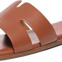 KIDMI Women's Dressy Flat Sandals, Comfortable Slip On Summer Slides, Fashion Open Toe Casual Sandals, Size US 6.5, Brown