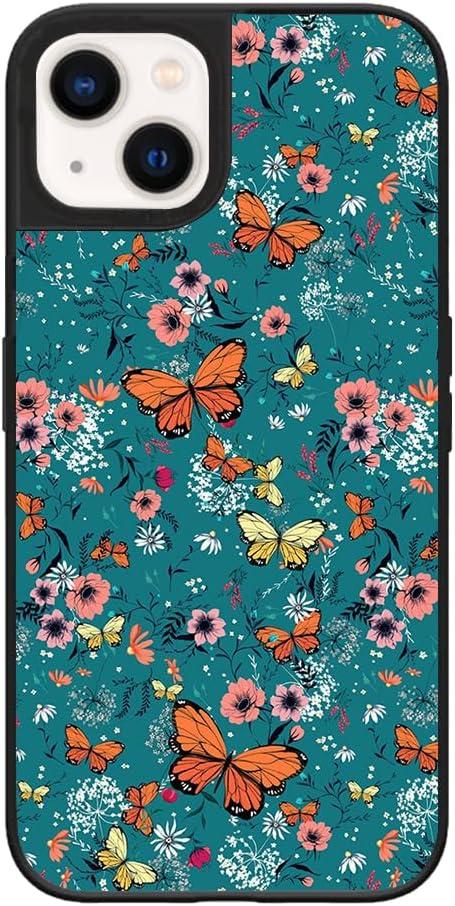 Floral Butterfly Pattern Phone Case for iPhone 14 - Slim Shockproof Hard Shell with 5ft Drop Protection, Cute Aesthetic Phone Cover, Gift for Teens and Women