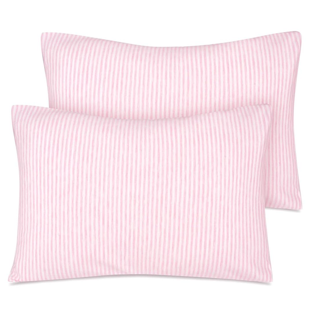 Zenssia Organic Cotton Toddler Pillowcase/Travel Pillowcase Pack of 2 Set 13x18 Inches with Envelope Closure - Soft & Breathable Baby Pillow Case Cover Pink Stripe