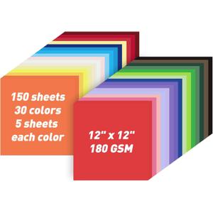 MAXECHO 12" X 12" Colored Cardstock Bulk 150 Sheets 30 Assorted Colors Construction Paper Card Stock Printer Paper for DIY Crafts, Kids School Supplies, Cricut, 180 GSM (Multicolor)