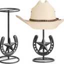 Hat Stand, Cowboy Hat Display, Western Table Decor, Metal Horseshoe Hat Stand, Cowboy Hat Holder, Cowboys Gifts for Men, Desk Hat Rack for Fedora, Sun Hat, Straw Hat, Helmet, 2 Packs, Gunmetal Grey