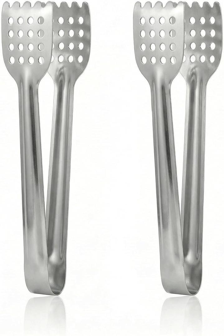 2Pcs Small Tongs for Serving Buffet Party Stainless Steel Mini Silver Kitchen Cooking Bar Salad Tong Set Durable Lightweight Ergonomic Grip for Home Dining 6.69 Inch
