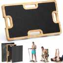 Wooden Fitness Board - Resistance Band Workout Footplate with Foam Pad & Storage Bag - Wood Exercise Step Platform with Non-Slip Surface for Home Body Gym, Strength Training