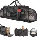 Cat Carrier for 2 Cats, Large Cat Carrier with Litter Box for Car Travel, Portable Dual Cat Travel Carrier Bag for Traveling, Double Cat Travel Carrier for Car, Pet Carrier Bag (Black)