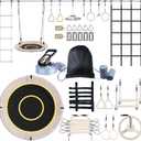 Hapfan 60 FT Ninja Warrior Obstacle Course Swing Set for Kids with Weather-Proof Accessories, Outdoor Playset with Monkey Bars for Backyard (Beige)