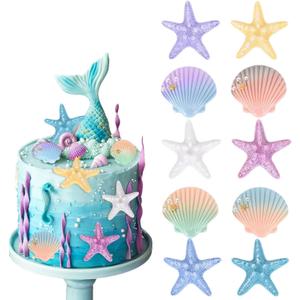 10Pcs Starfish Shell Cake Decorations Resin Beach Theme Cake Topper Under the Sea Ocean Birthday Party Decor DIY Phone Case Craft Jewelry Accessories (A)