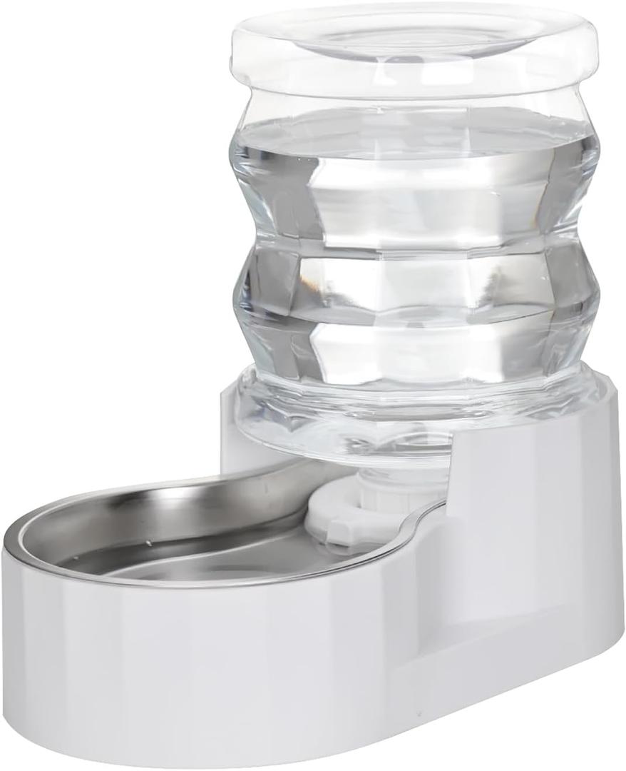 RIZZARI Pet Water Bowl Dispenser: 4L Automatic Stainless Steel Gravity Feeder - Large Capacity for 8-20 LB Cats and Dogs with Joint Spine Pain - for Kitchen Bedroom (White)